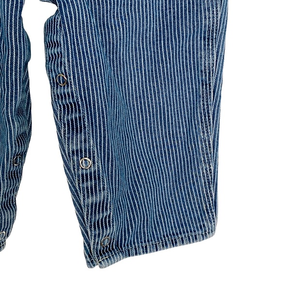 OSH KOSH Baby 24M Blue & White Pin Striped Denim Overalls Bibs With Diaper Snaps - Picture 12 of 15
